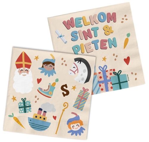 Napkins 'Welcome Sint & Pieten' - Sint and Pieten - 12,5 x 12,5 cm - 20 pieces