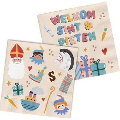 Servietten 'Welcome Sint & Pieten' - Sint und Pieten - 12,5 x 12,5 cm - 20 Stück