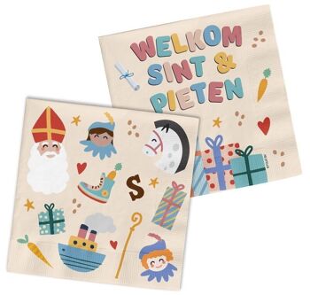 Serviettes 'Welcome Sint & Pieten' - Sint and Pieten - 12,5 x 12,5 cm - 20 pièces