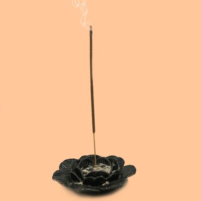 Aakriti Porte-encens en céramique de qualité supérieure fait à la main, brûleur d'encens, décoration d'aromathérapie, décoration d'intérieur, méditation, yoga, encens au design unique (Lotus noir)