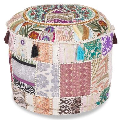 Aakriti Gallery Pouf Footstool with Embroidery Pouf, Indian Cotton, Pouf, Ottoman Pouf Cover with Ethnic Decor Art - Cover (White)