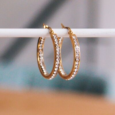 Stainless steel hoop 30mm 'strass' - gold