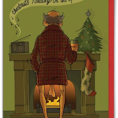 Lustige Weihnachtskarte – Kastanienrösten von Brainbox Candy