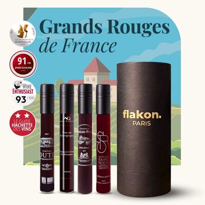 COFFRET ŒNOLOGIE - GRANDS ROUGES DE FRANCE - 4 FLACONS DE VINS DE 10CL - 4 ROUGES - FLAKON