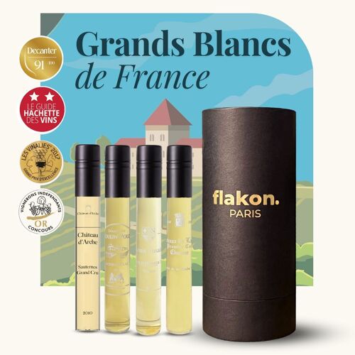 COFFRET ŒNOLOGIE - GRANDS BLANCS DE FRANCE - 4 FLACONS DE VINS DE 10CL - 4 BLANCS - FLAKON