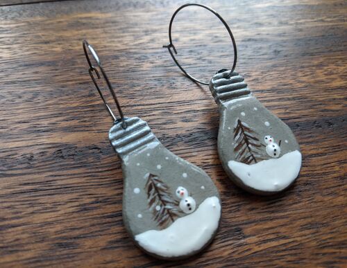 Christmas snow globe earrings, Christmas light bulb earrings, snowman earrings