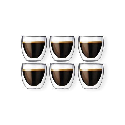 Set of 6 Transparent Double Wall Glass Cups 350ml Rounded