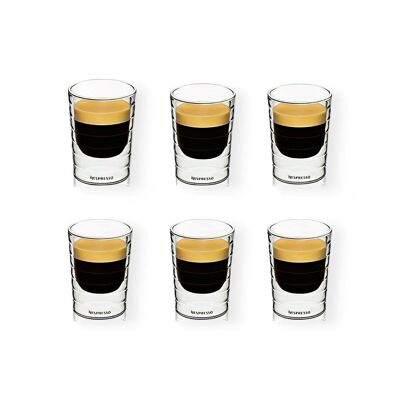 Set of 6 Transparent Double Wall Glass Cups 150ml Horizontal Streaks