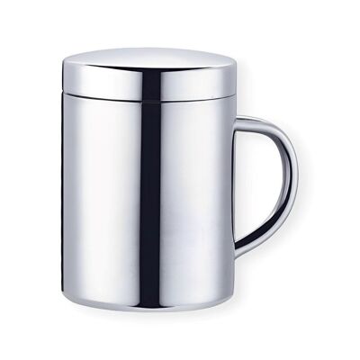 Glossy Stainless Steel Mug, Double Wall, Cylindrical, 210ml