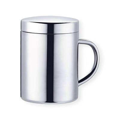 Glossy Stainless Steel Mug, Double Wall, Cylindrical, 400ml