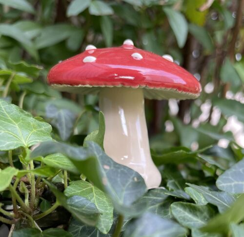 Ceramic Fly agaric mushrooms, Plant stake