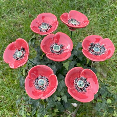 Ceramic flower Poppy, Plant stake