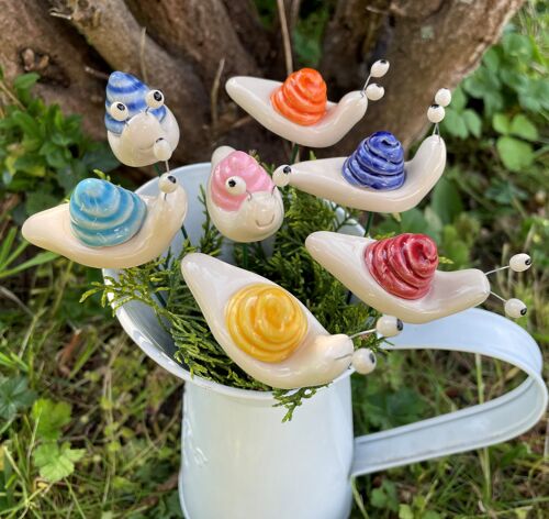 Ceramic Snail, Plant stake, Snail on stem