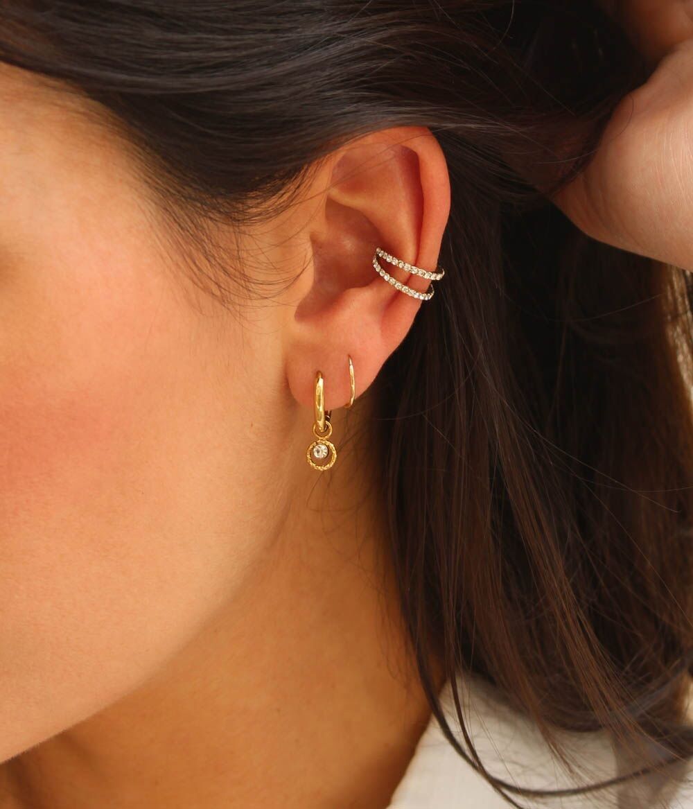 Orecchini a cerchio mini Emma con strass | Fatto a mano in Francia