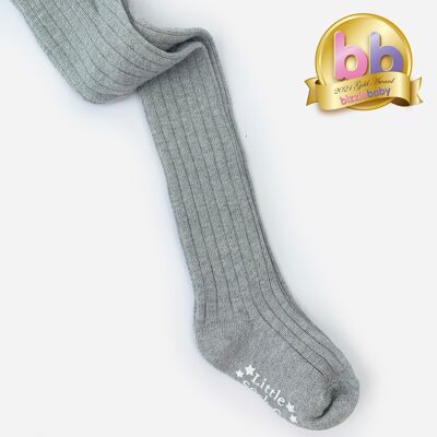 Non-Slip Super Soft Ribbed Baby and Toddler Tights in Silver Sparkle Grey - Perfect for Parties