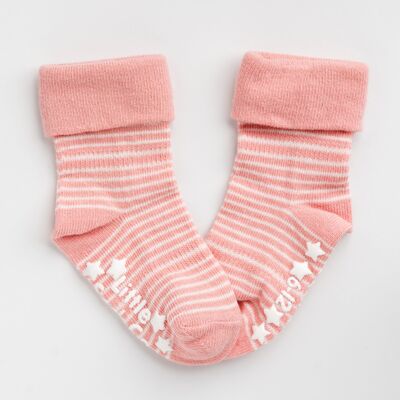 Chaussettes bio antidérapantes pour bébés et tout-petits à rayures blush