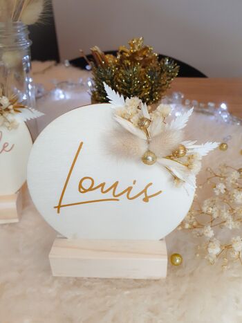 Décoration boule de Noël en bois à poser personnalisable avec fleurs séchées pour décorer table de fin d'année sapin cheminée 6