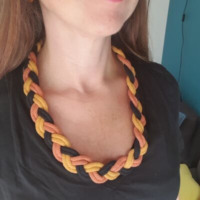 Customizable braided cotton rope necklace costume jewelry trendy gift fall 2023 macramé handmade sailor knot terracotta yellow mustard black Christmas