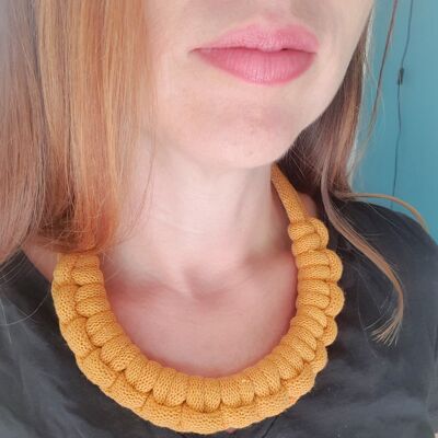 Cotton rope necklace knotted thick chunky bib costume jewelry trendy gift fall 2023 macramé handmade mustard yellow sailor knot