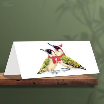 Tarjeta de Navidad de pájaro carpintero, tarjetas de Navidad de animales, tarjeta de felicitación linda, tarjetas de pájaros