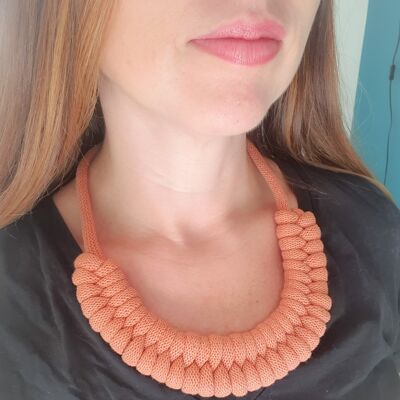 Thick knotted cotton rope necklace bib, costume jewelry, trendy gift idea fall 2023 macramé handmade terracotta sailor knot