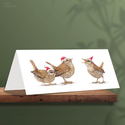 Carte de Noël Wren, Cartes de Noël pour animaux, Carte de vœux mignonne, Cartes d’oiseaux