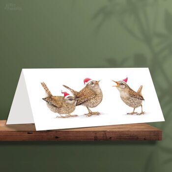 Carte de Noël Wren, Cartes de Noël pour animaux, Carte de vœux mignonne, Cartes d’oiseaux 1