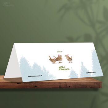Carte de Noël Wren, Cartes de Noël pour animaux, Carte de vœux mignonne, Cartes d’oiseaux 2