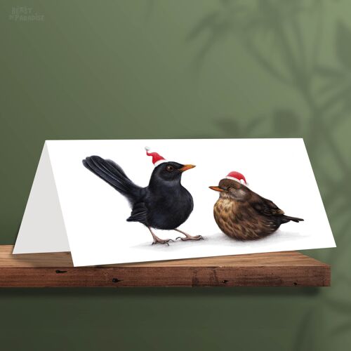 Blackbird Christmas Card, Animal Christmas Cards, Cute Greeting Card, Bird Cards