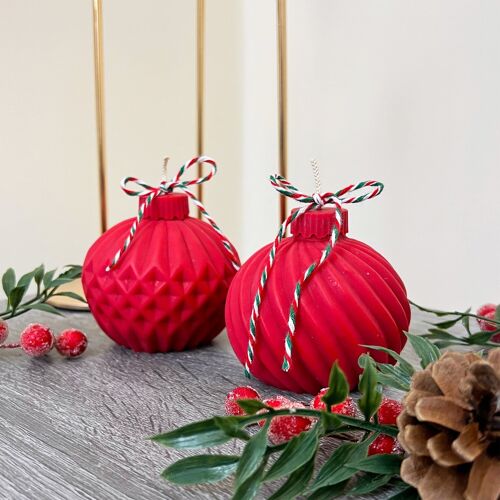 Red Christmas Candles - Christmas Bauble Candle - Festive Decorations