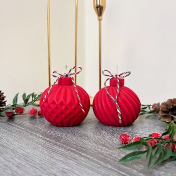 Bougies de Noël rouges - Bougie boule de Noël - Décorations festives 2