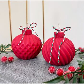 Bougies de Noël rouges - Bougie boule de Noël - Décorations festives 3