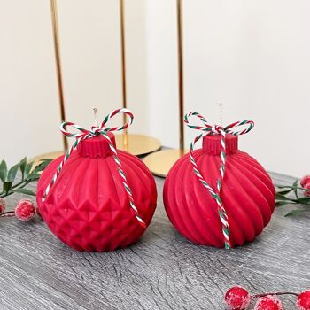 Bougies de Noël rouges - Bougie boule de Noël - Décorations festives 6