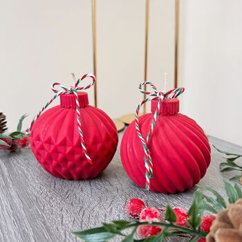 Bougies de Noël rouges - Bougie boule de Noël - Décorations festives 8