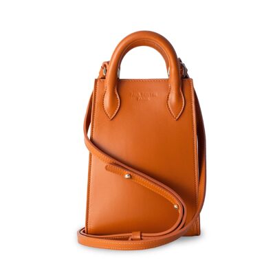 Ernest – Mini-Tasche aus orangefarbenem Leder, Handyhalter
