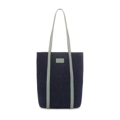 The Tote - Khaki leather-finish recycled denim tote bag