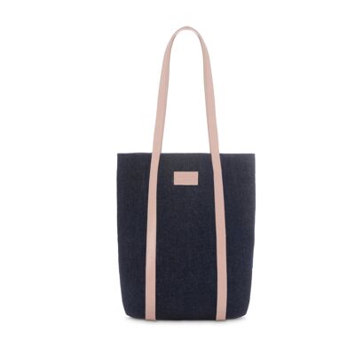 The Tote - Recycled denim tote bag with pale pink leather finish