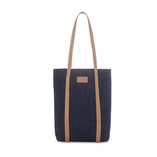 The Tote - Tote bag en jean recyclé finition cuir couleur taupe