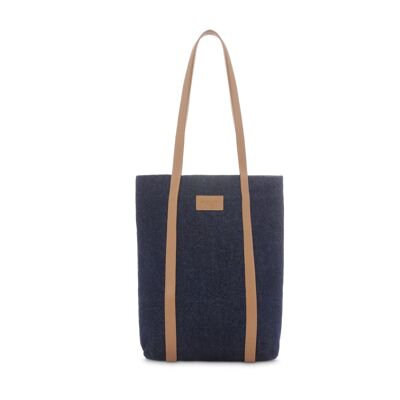 The Tote - Recycled denim tote bag with taupe leather finish