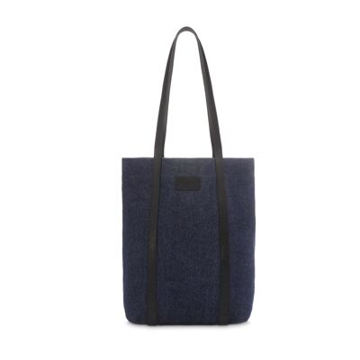 The Tote – Tragetasche aus recyceltem Denim mit schwarzem Lederfinish