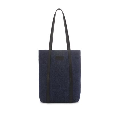 The Tote - Recycled denim tote bag with black leather finish