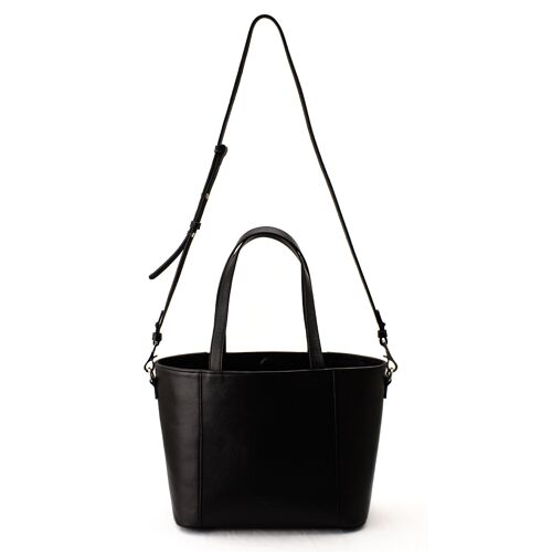 Suzanne M - Sac à main cabas en cuir noir grainé