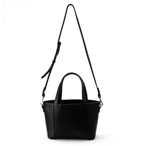 Suzanne S - Sac à main cabas en cuir noir grainé