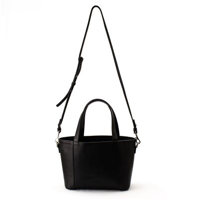 Suzanne S – Tote-Handtasche aus schwarzem genarbtem Leder
