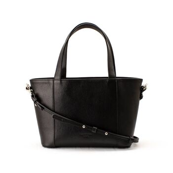 Suzanne S - Sac à main cabas en cuir noir grainé 2