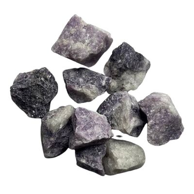Rohe Kristalle im Rohschliff, 2–4 cm, 12 Stück, Lepidolit