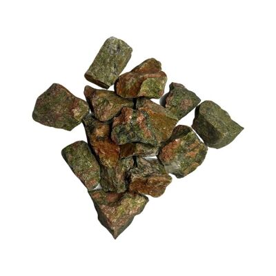Rohe Kristalle im Rohschliff, 2–4 cm, 12 Stück, Unakit