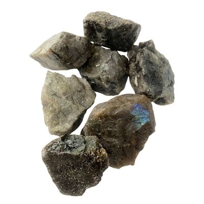 Cristaux bruts coupés grossièrement, 80-100 g, paquet de 6, labradorite