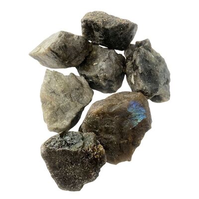 Rohe Kristalle im Rohschliff, 80–100 g, 6 Stück, Labradorit