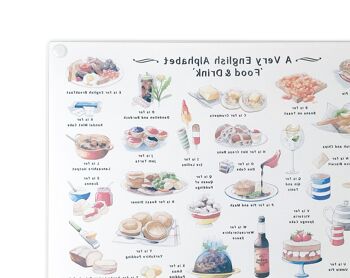 Planche à découper en verre « Food & Drink » avec un alphabet très anglais 4